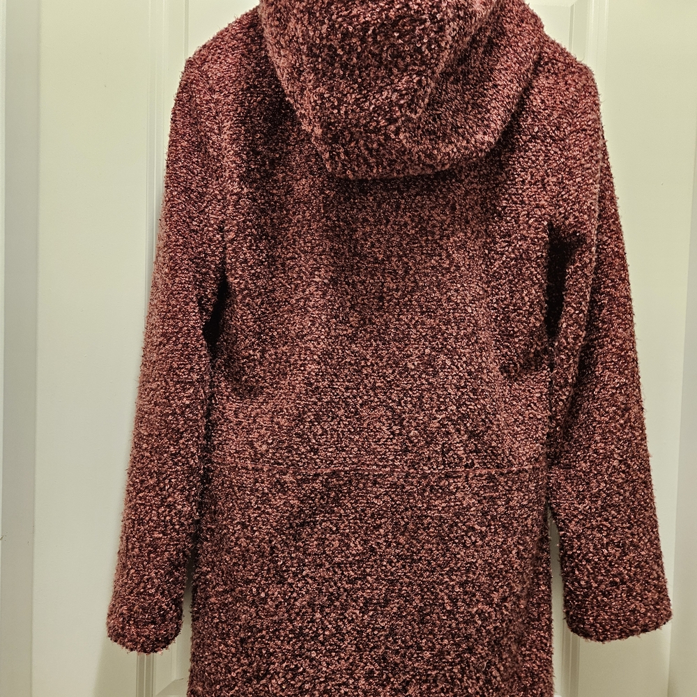 Women's Textured Hooded Coat - Maroon